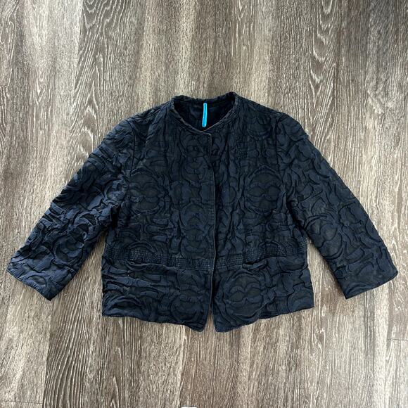 Vintage Piazza Sempione Blue Jacquard Double Flutter Jacket Italian 44US 8-10